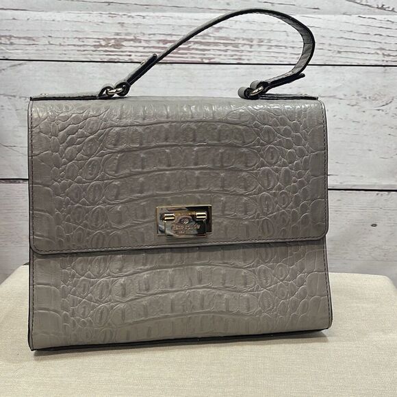kate spade Handbags - Kate Spade Orchard Valley Doris Croc Embossed Leather Purse Bag Grey